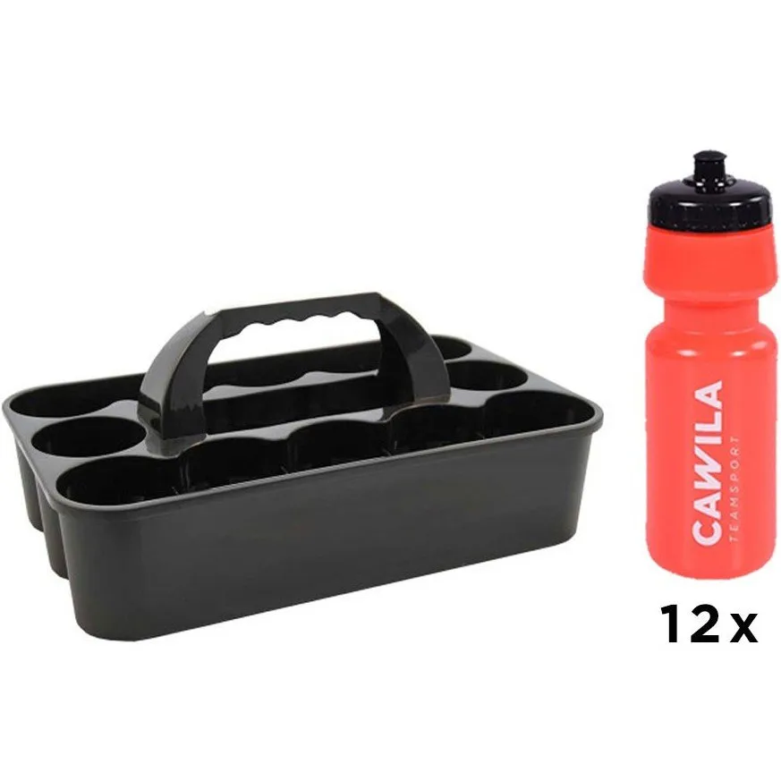 Bidons 12 stuks Rood incl. houder Cawila