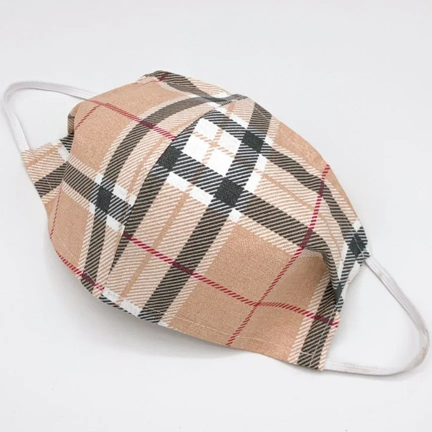 Wasbaar mondkapje stof Beige Ruit - Large