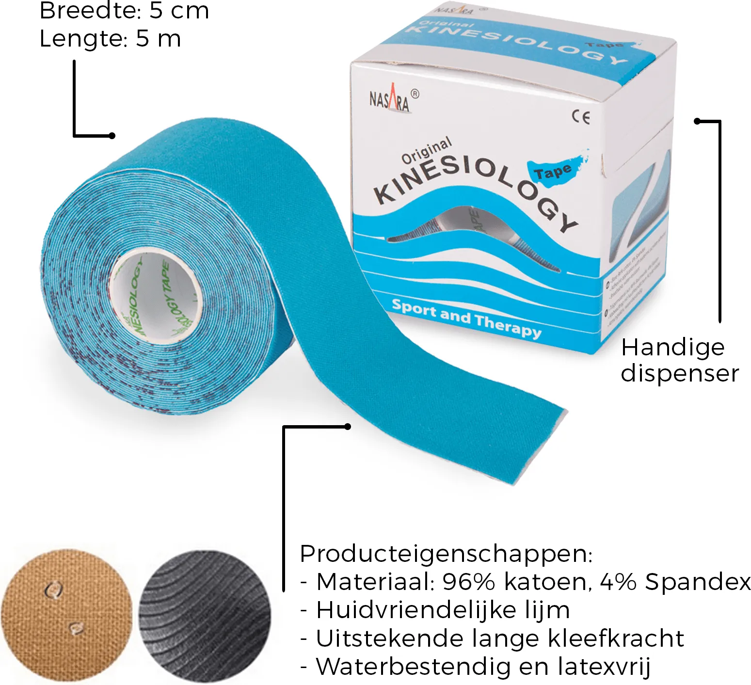 Kinesiotape Nasara Zwart 6 stuks