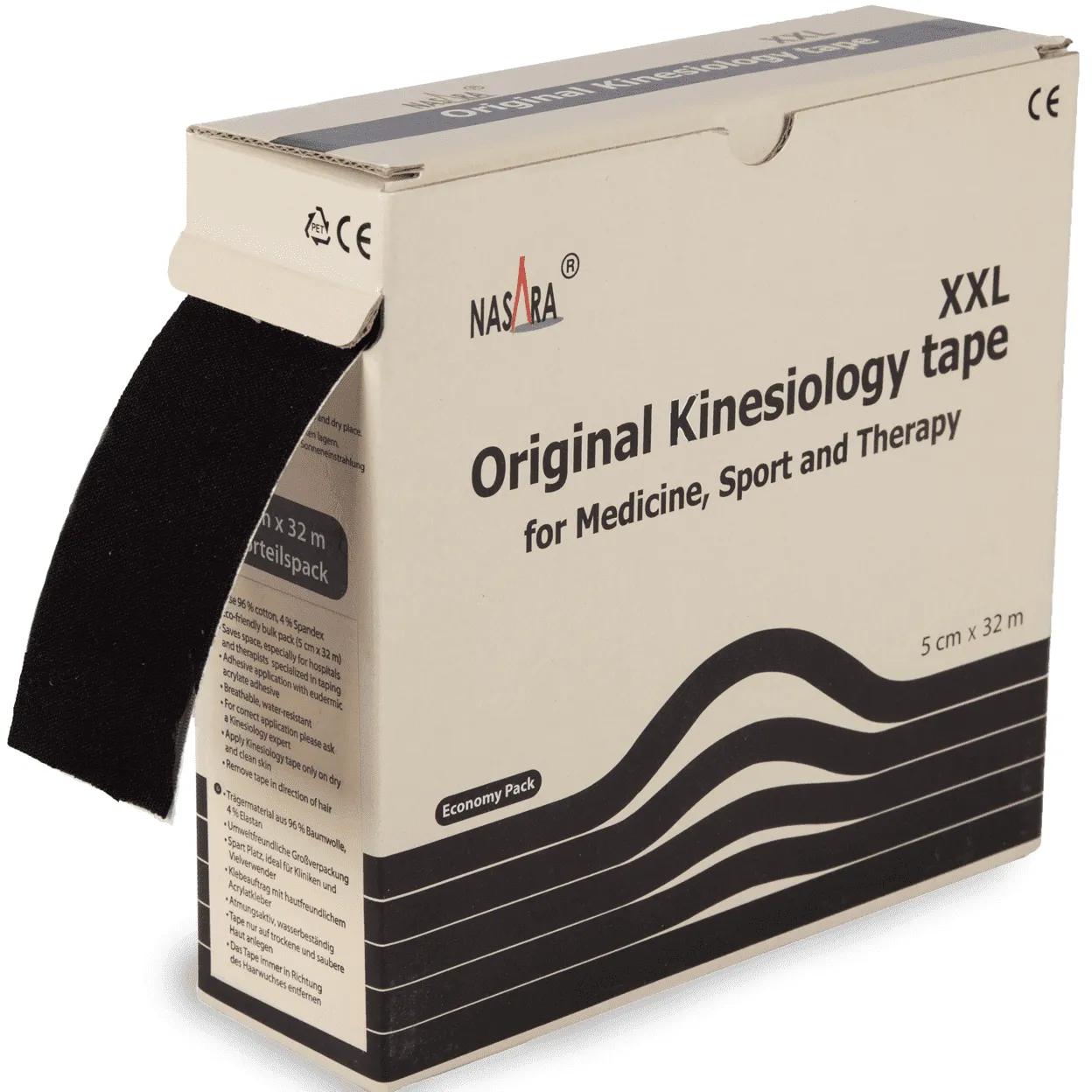 Kinesiotape Nasara Zwart 32 meter