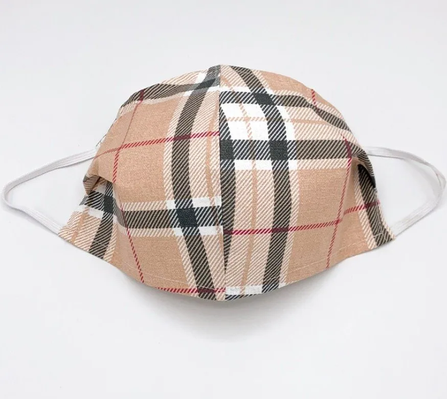 Wasbaar mondkapje stof Beige Ruit - Large