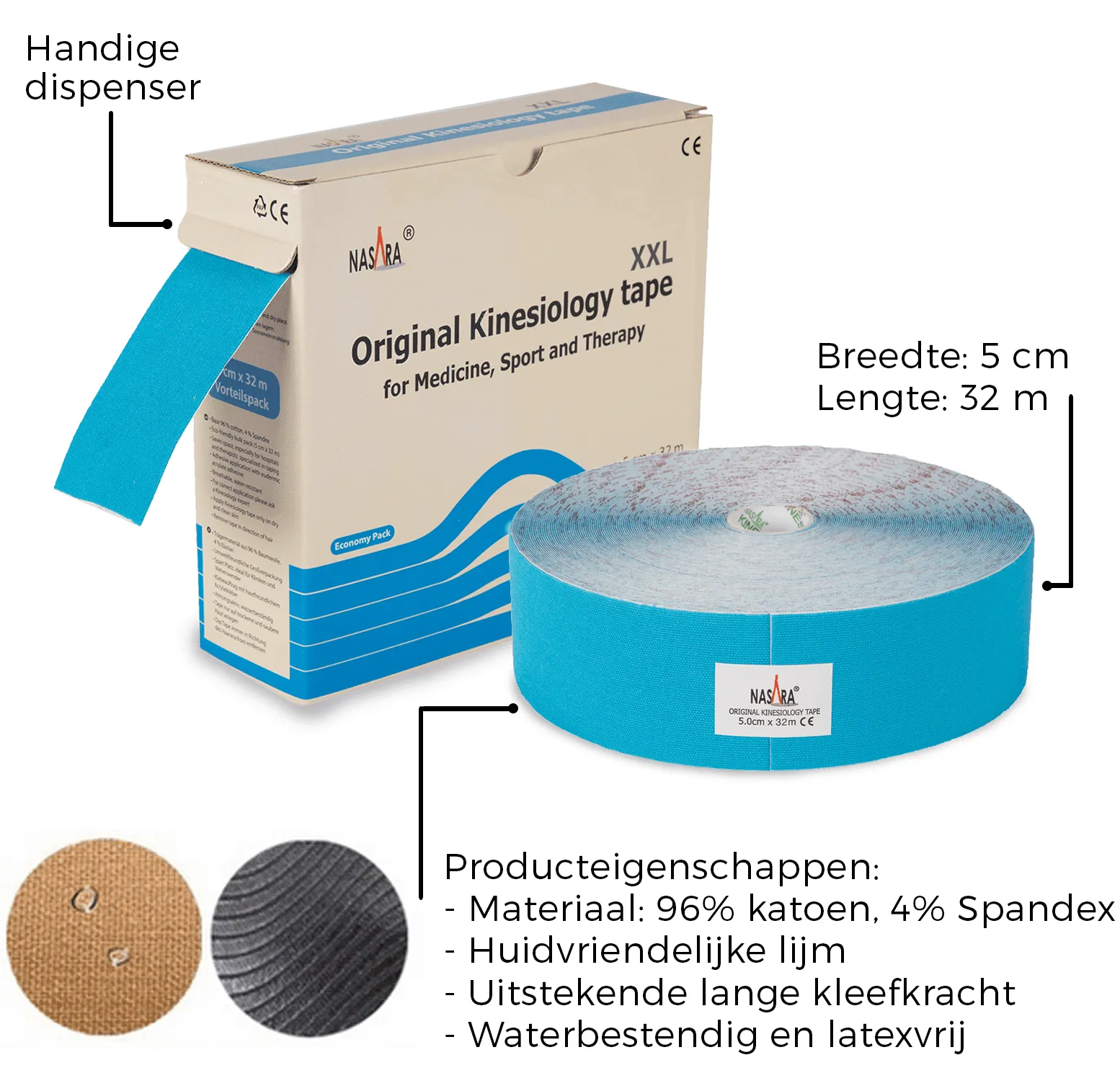 Kinesiotape Nasara Zwart 32 meter