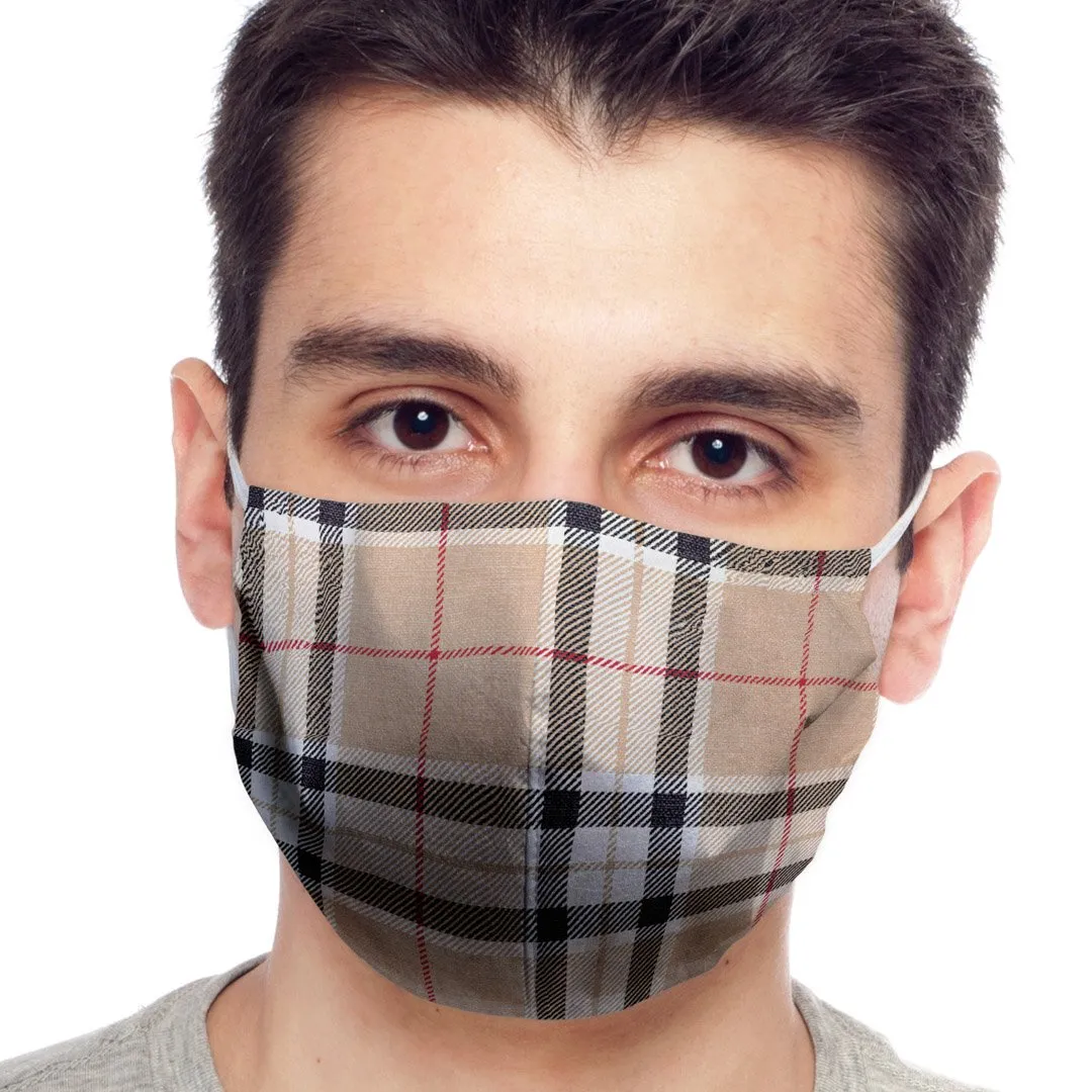 Wasbaar mondkapje stof Beige Ruit